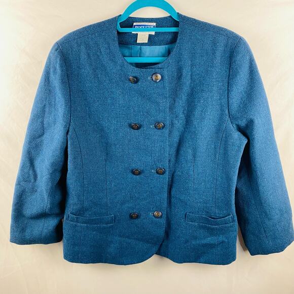 Vintage Pendleton Petite Teal Blue 100% Wool Double-Breasted Blazer Jacket Sz 14 - Picture 1 of 6